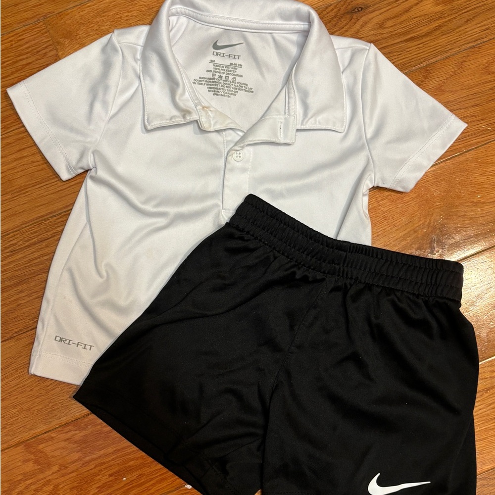 Kids Nike Dri-FIT White Polo and Black Shorts Set - size 18 months